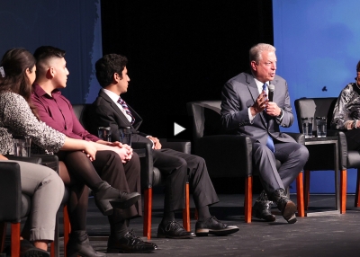 Former Vice President Al Gore in conversation with youth climate leaders from Georgetown University.